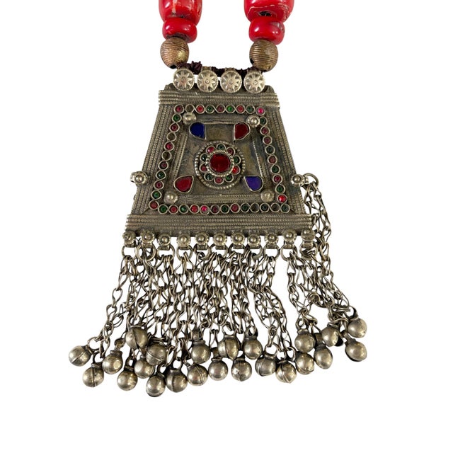 Vintage Tribal Afghan Necklace W/Coral Wall Hanging 22" H For Sale In New York - Image 6 of 10