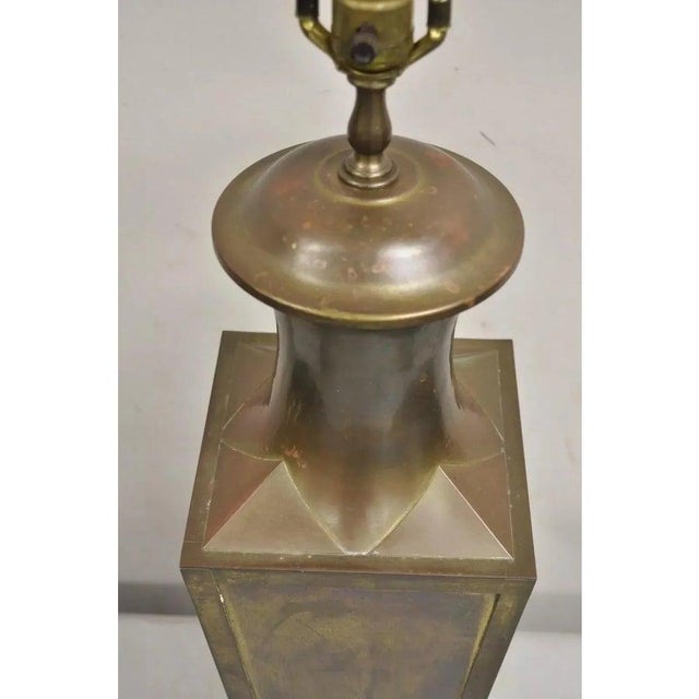 Vintage Chinoiserie Patinated Brass Square Jardiniere Hollywood Regency Table Lamp by Wildwood. Item features remarkable...