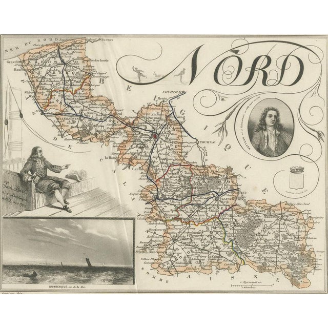 Antique Map of Nord by Vuillemin, France, 1850 For Sale - Image 4 of 9
