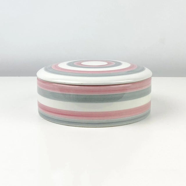 1970s Italian Grey and Pink Striped Ceramic Canister Containers For Sale - Image 9 of 13