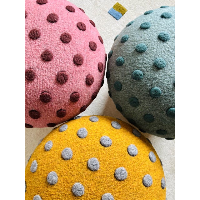 Mushroom Ottoman in Wool Jade Dot For Sale - Image 14 of 15