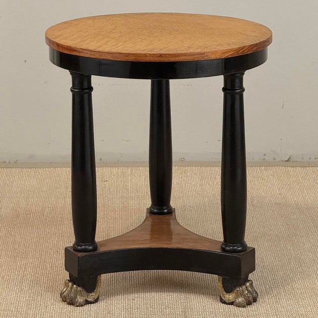 French Art Deco Period Empire Style Round End Table With Birdseye Maple Top For Sale - Image 4 of 18
