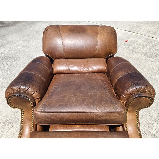Vintage Barcalounger Saddle Leather Recliner With Continuous Lumbar Support For Sale - Image 15 of 18