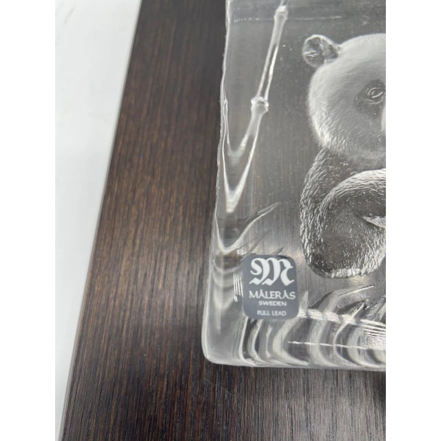 Late 20th Century Mats Jonasson Swedish Carved Crystal Panda Bear Wall Plaque Sculpture For Sale - Image 5 of 7