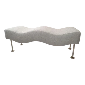 Modern Brueton Industries Silver Gray Bouclé Fabric Wave Bench