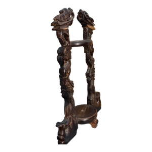 Antique Carved Wood Scabbard Footed Sword Holder With Dragon Beasts, Antique Carved Dragons Wood Pocket Watch Holder
