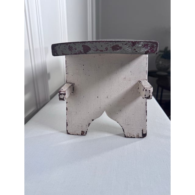 Dove Gray Vintage Scandinavian Folk Art Painted Solid Wood Low Stool, Dove Gray & Off White For Sale - Image 8 of 12