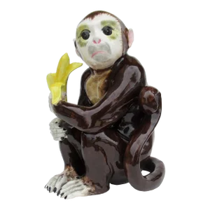 C.1950's Mid-Century Italian Hand-Painted Monumental Porcelain Majolica Monkey With Banana