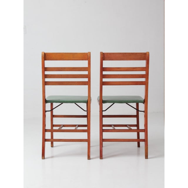 Green Vintage 1950s Wooden Folding Chairs With Green Upholstered Seats Pair For Sale - Image 8 of 13