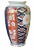 Hand painted Japanese Imari vase with graphic design in red, blue, ivory and gold. Unsigned.