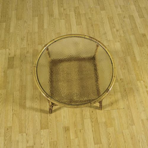 Round Bamboo and Rattan Coffee Table with Glass Top and Woven Shelf, 1950s For Sale - Image 4 of 9