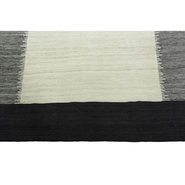 Modern Black and White Handwoven Designer Kilim Rug For Sale - Image 6 of 9