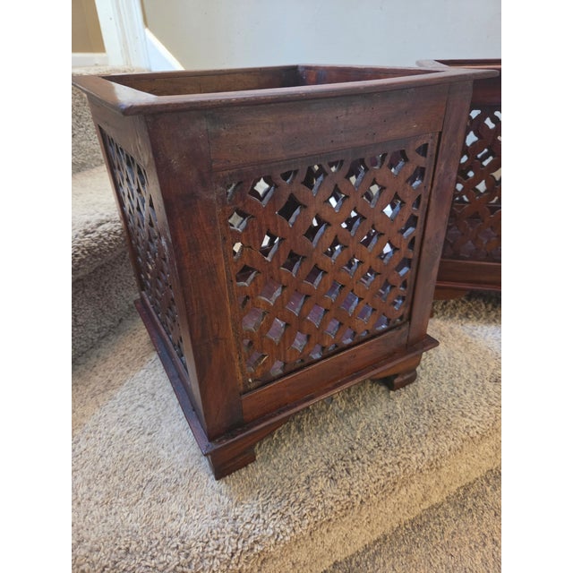 Vintage Classic Weathered Teak Planters - A Pair For Sale - Image 15 of 16