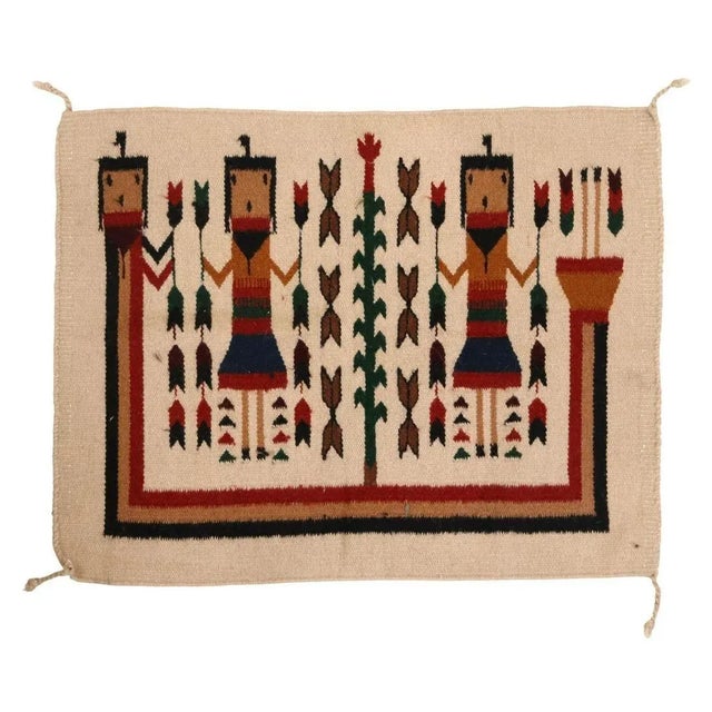 1960s Vintage Tan Yei Navajo Style Rug Wall Hanging For Sale - Image 5 of 5