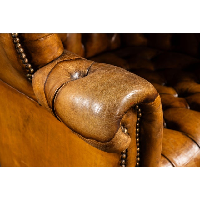 Antique Tufted Leather Porter’s Chair With Storage Base in Amber For Sale - Image 9 of 10