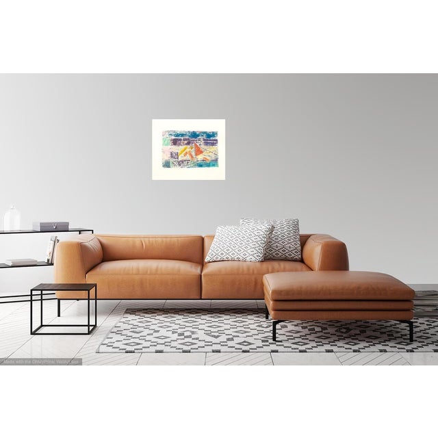 Original mono print painting on Arches French paper of divided geometric forms. There is lots of visual texture in the...