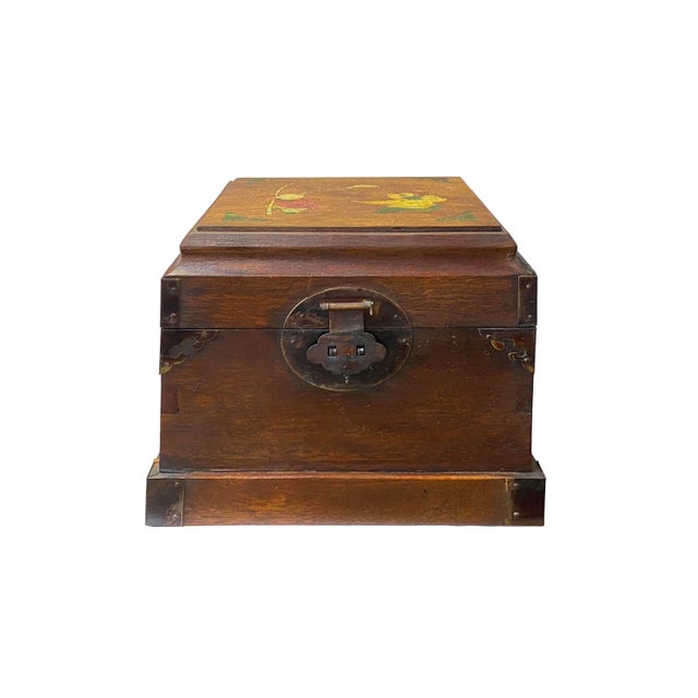 Wood Chinese Brown Mop Inlay Motif Square Storage Box Chest For Sale - Image 7 of 7