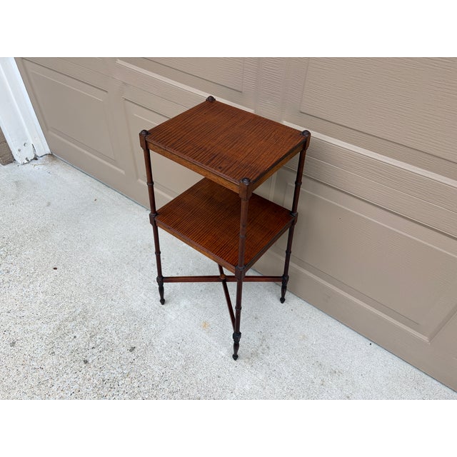 Hollywood Regency Early 20th Century Berkey & Gay Mahogany Faux Bamboo Two-Tier Side Table For Sale - Image 3 of 14
