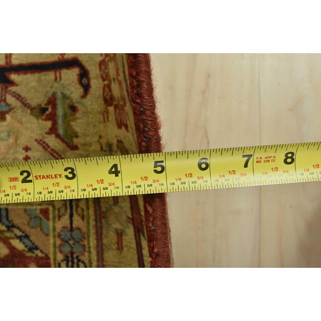 Serapi Rug 9'1'' X 12'2'' Red Wool Tribal Hand-Knotted Oriental Carpet For Sale - Image 11 of 12