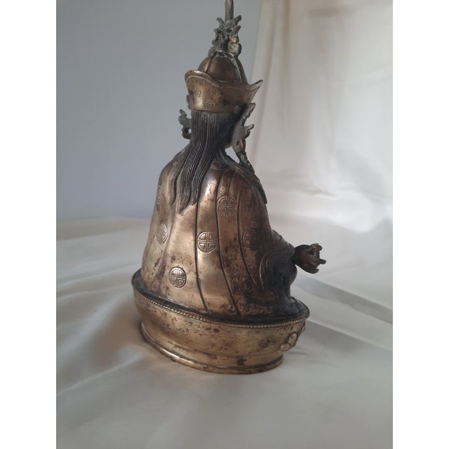 Vintage Sino-Tibetan Cast Bronze Guardian King or Deity Sculpture on Lotus Base For Sale - Image 4 of 10
