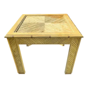 1970s Vintage Hollywood Regency Faux Bamboo Pencil Reed Square Coffee or Side Table