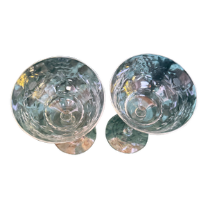 1930s Elegant Stem Etched Crystal Glass - 2pc