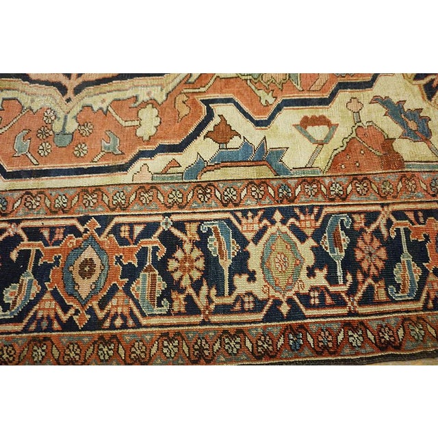1890s Red Medallion Tribal Antique Persian Heriz Serapi Rug 8' 5" X 12' 6" Knotted Wool Carpet For Sale In New York - Image 6 of 11
