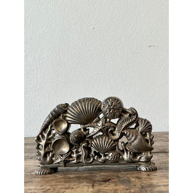 Late 20th Century Vintage Coastal Cast Metal Undersea Napkin Holder For Sale - Image 5 of 12