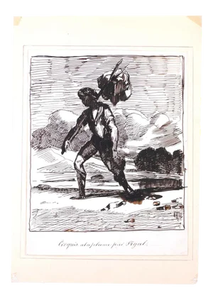 Wayfarer - Original Ink Drawingh by Edmé-Jean Pigal - Mid 1800 Mid 19th Century