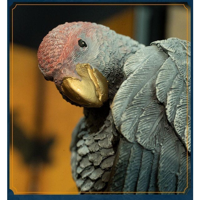 Gray Brass Parrot Figurine – 6.7" Gray Bird Sculpture on Wooden Branch For Sale - Image 8 of 11