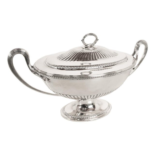 Antique George III Sterling Silver Soup Tureen Cover Benjamin Laver London 1787 For Sale - Image 9 of 18