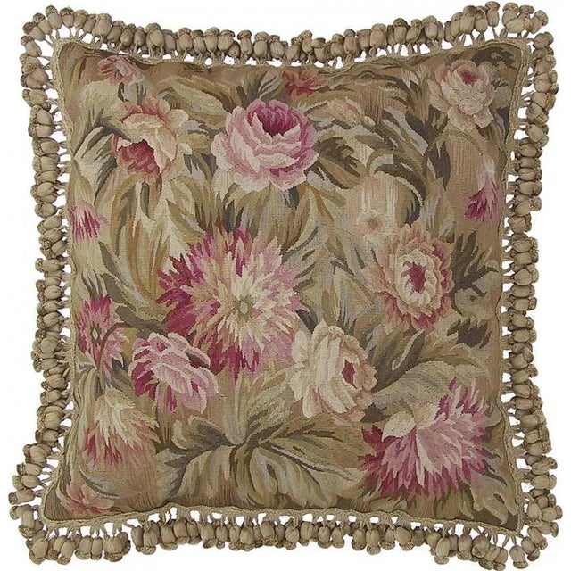 Contemporary Aubusson Handwoven Wool Throw Pillow For Sale - Image 3 of 3