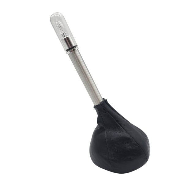 Late 20th Century Pablo Pardo 1990s Postmodern Piccola Lamp in Black Leather and Aluminum For Sale - Image 5 of 9