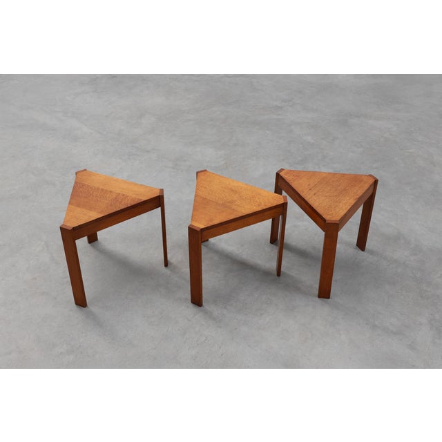 Triangular Oak Stacking Tables, France, 1960s, Set of 3 For Sale - Image 11 of 14