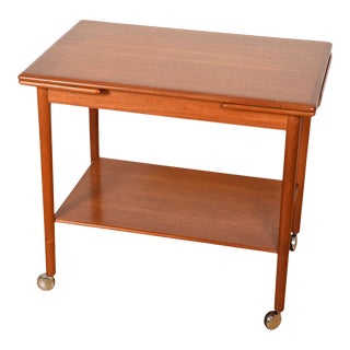 Expanding Danish Teak Rolling Bar / Serving Cart With Leaves For Sale