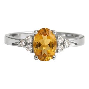 Citrine Cubic Zirconia Engagement Ring 925 Silver, November Birthstone Ring,, Size 7