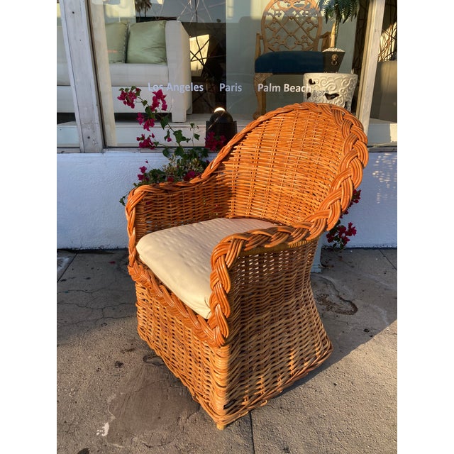 Bielecky Brothers Natural Rattan Jumbo Braid Barrel Chair For Sale - Image 9 of 10