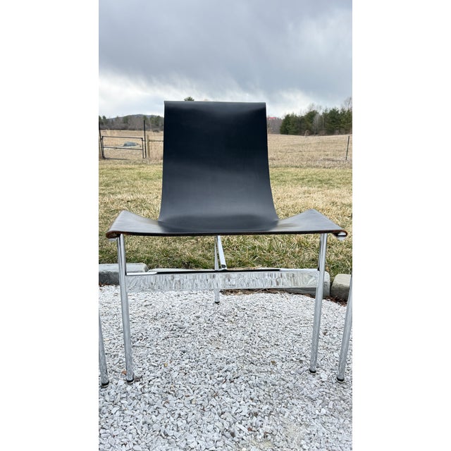 Katavolos, Littel, & Kelly Set of 4, 1950's Katavolos T-Chairs, Chrome and Black Leather Sling Chair For Sale - Image 4 of 13