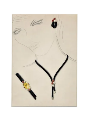Matted Original French Jewelry Fashion Design in Gouache