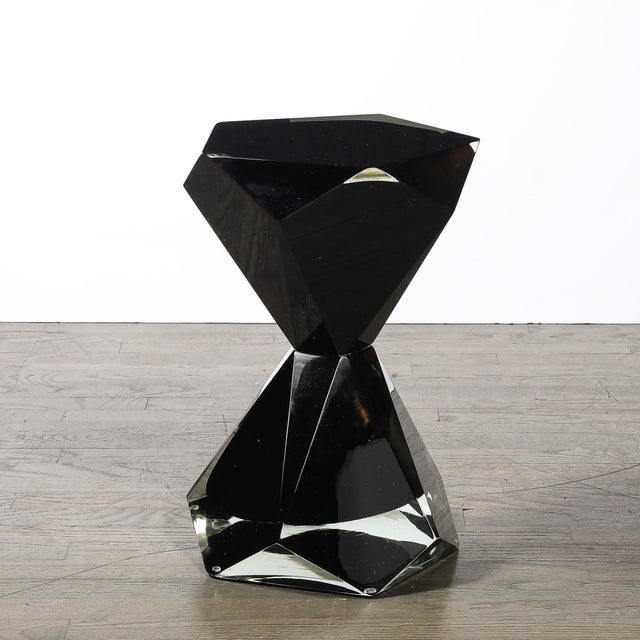 2020s Modernist Handblown Murano Jet Black Faceted Hourglass End Table For Sale - Image 5 of 7