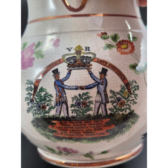 Orange Order Commemorative Jug in Polychrome Earthenware from Staffordshire, 1840s For Sale - Image 11 of 12
