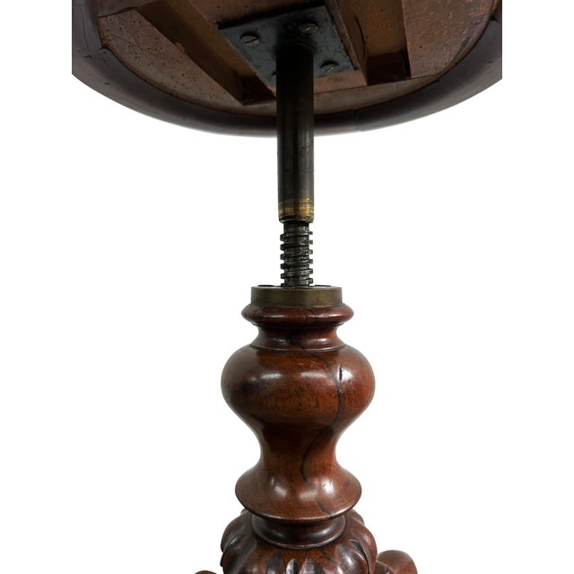 Victorian Revolving Piano Stool on Turned Carved Column with Triple Scroll Support and Leather Top, 1860s For Sale - Image 12 of 15