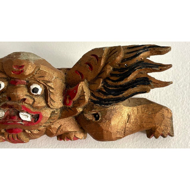 Vintage Chinese Foo Dog Carved Wood Wall Bracket For Sale - Image 4 of 6