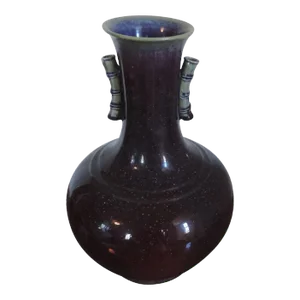 19th Century Chinese Sang de Boeuf Oxblood Porcelain Bottle Shape Vase with Bamboo Handles