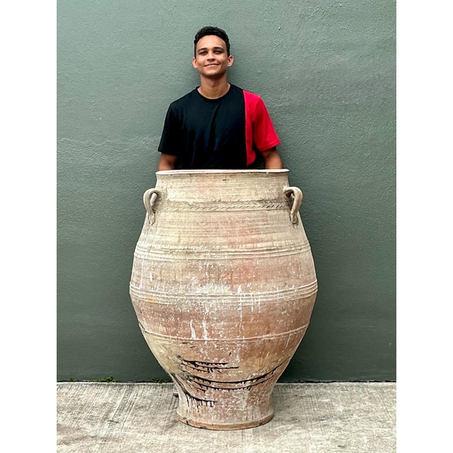 Tan Vintage Monumental Turkish Terracotta Vessel For Sale - Image 8 of 12