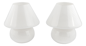 Mushroom Lamps in Opal Murano Glass, Italy, 1970s, Set of 2
