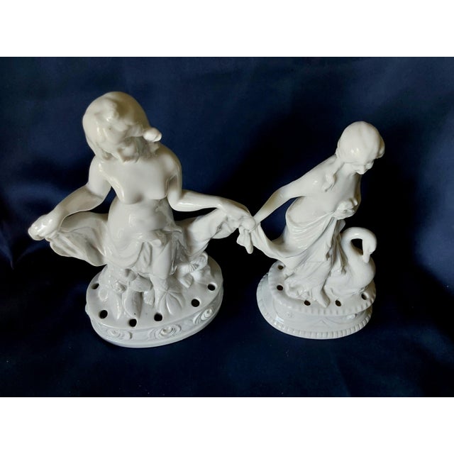 Pair Antique Art Deco Porcelain Flower Frogs, Garden Figurines, Flower Arraigning For Sale - Image 6 of 7