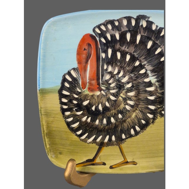 Late 20th Century Late 20th Century Zrike on the Farm Italy Hand Painted Square Turkey Dish For Sale - Image 5 of 7