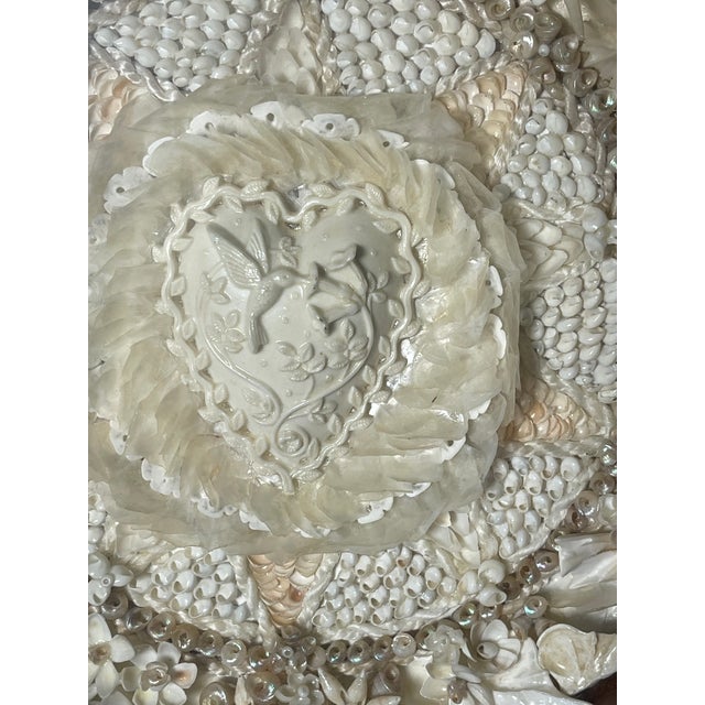1940s American Folk Art White Sea Shell Sailors Valentines Love Doves Heart For Sale In Miami - Image 6 of 8