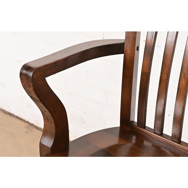 Wood Antique Arts & Crafts Solid Walnut Lawyer's Bench, Circa 1920s For Sale - Image 7 of 12